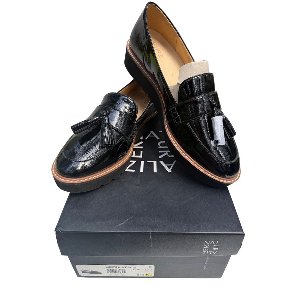 Naturalizer August Loafer Womens 8.5 Black Patent Tassel Platform Dark Academia